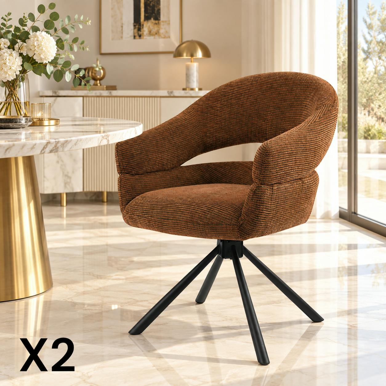Fauteuil de table pivotant terracotta à dos ouvert (lot de 2) IENA