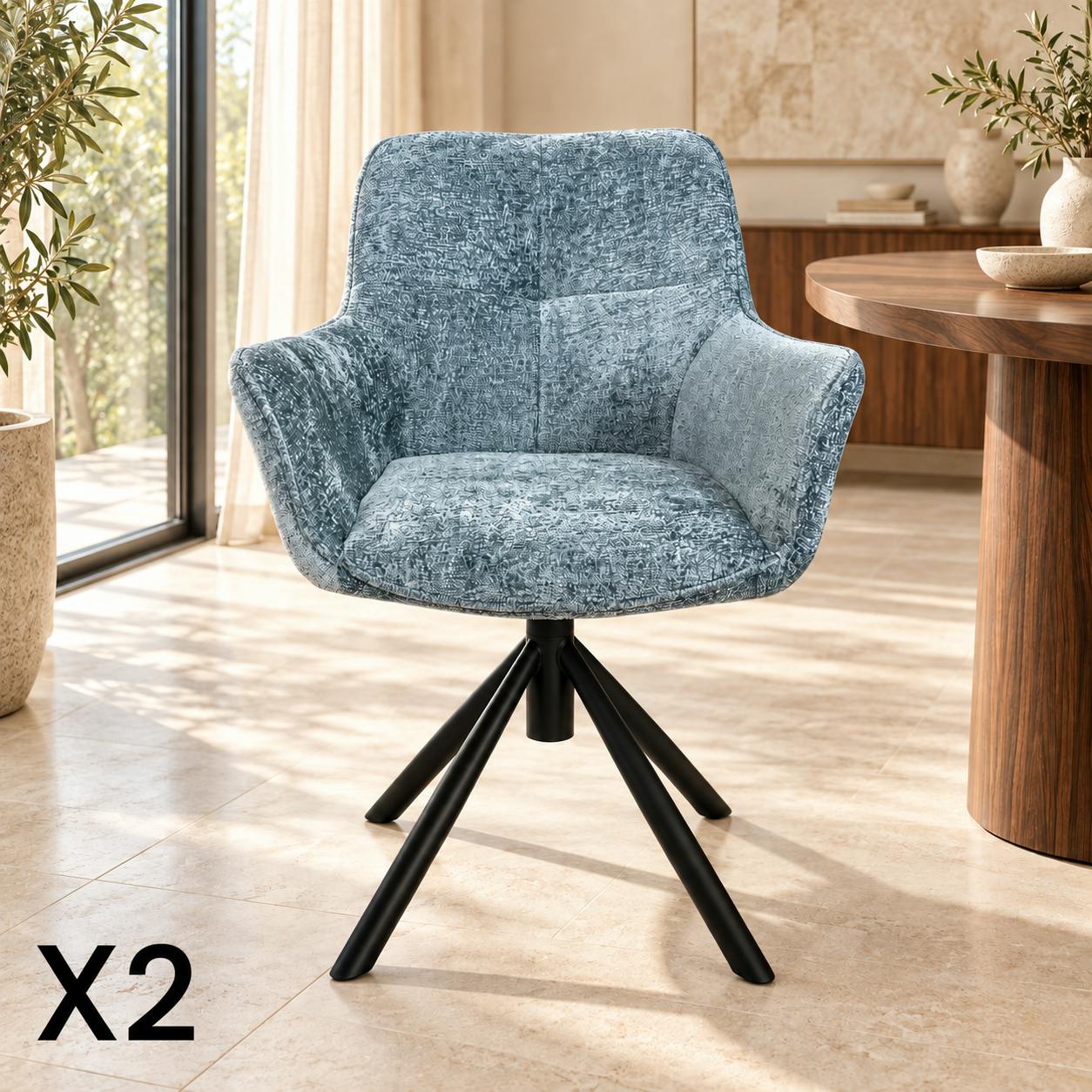 Fauteuil de table pivotant tissu bleu (lot de 2) IENA