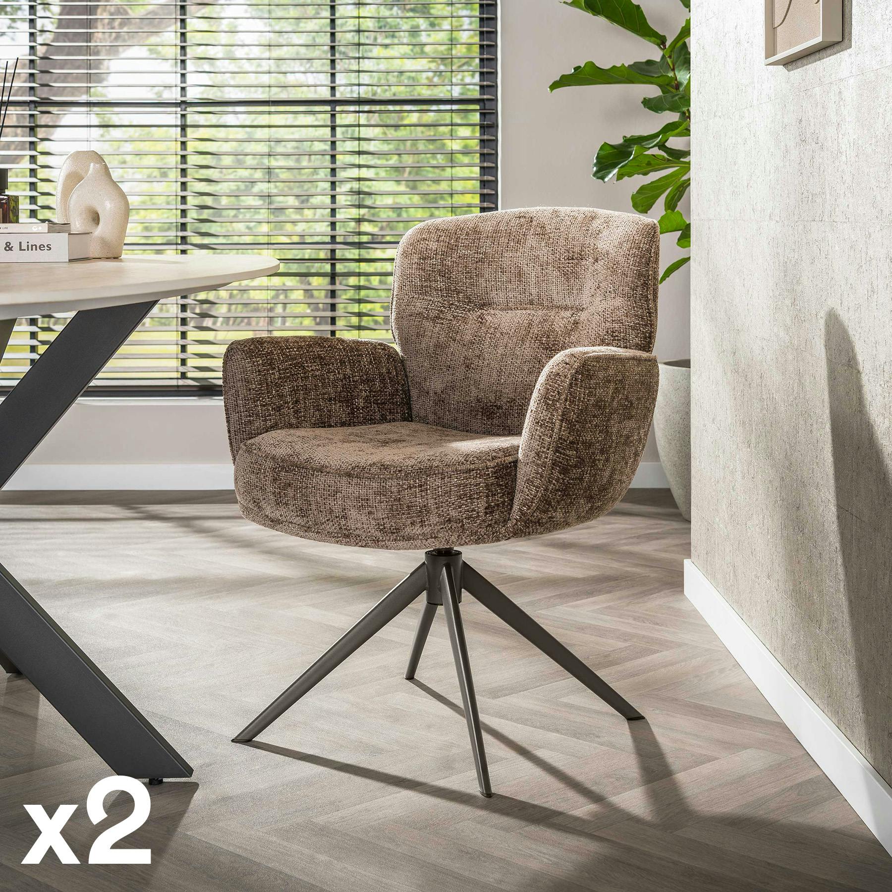 Fauteuil de table pivotant tissu chenille brun chaud (x2) ASCOLI