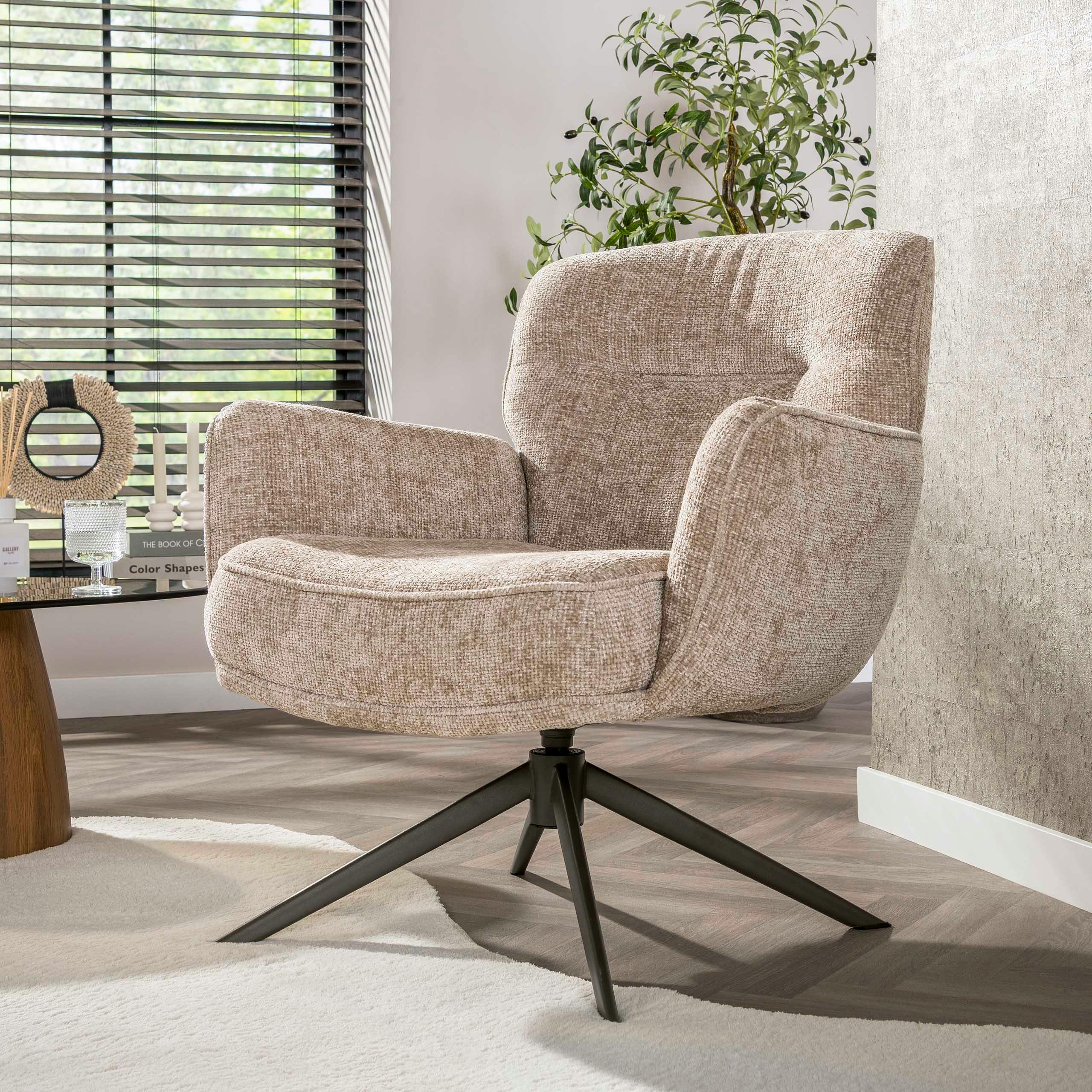 Fauteuil de salon pivotant tissu chenille sable ASCOLI