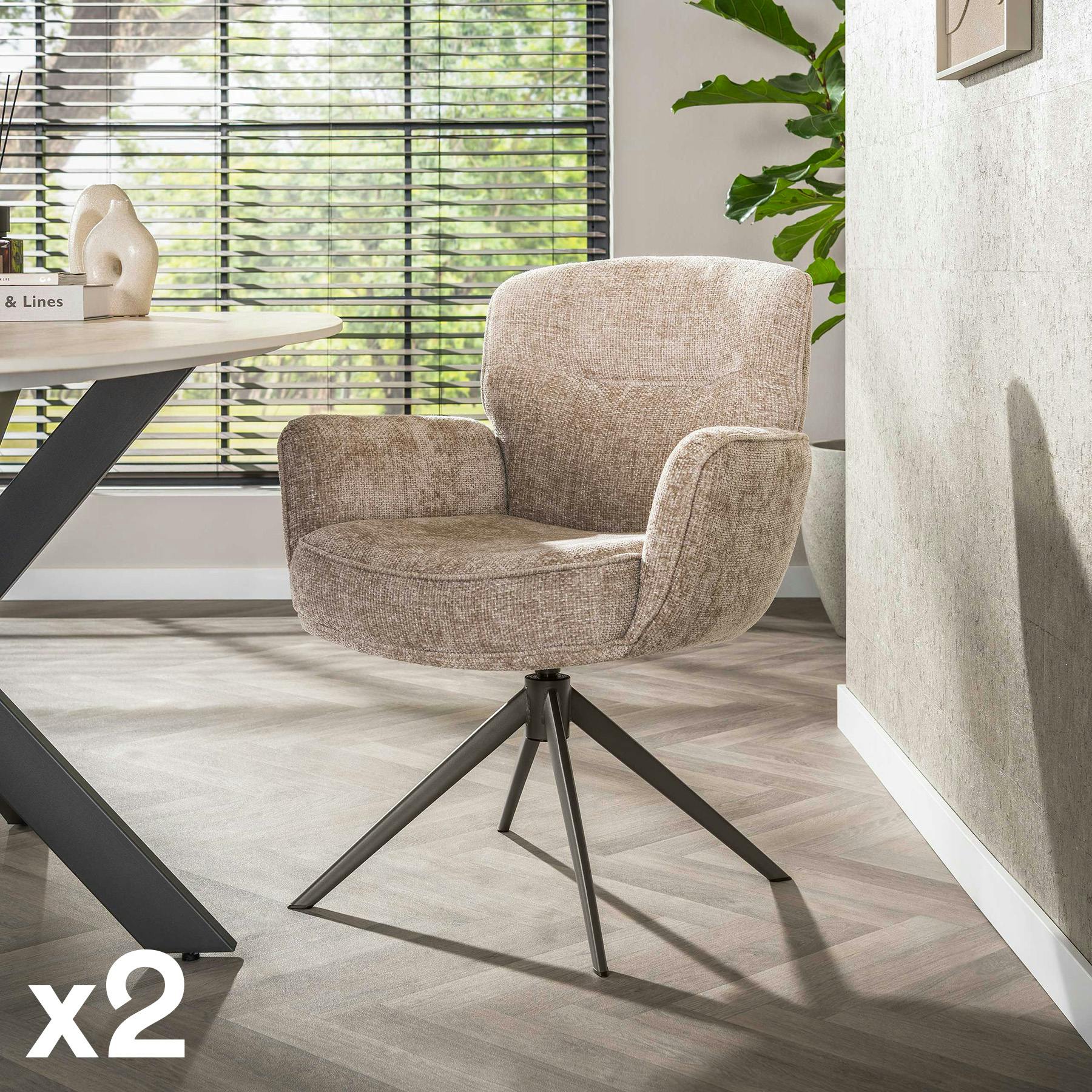 Fauteuil de table pivotant tissu chenille sable (x2) ASCOLI