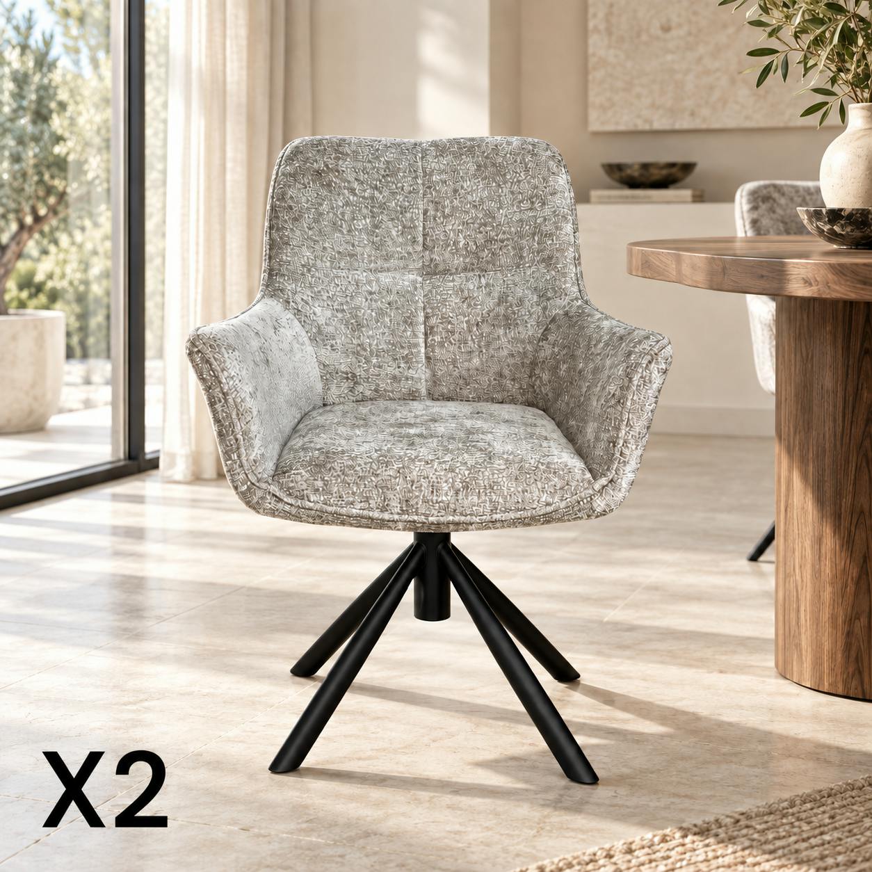 Fauteuil de table pivotant tissu gris (lot de 2) IENA
