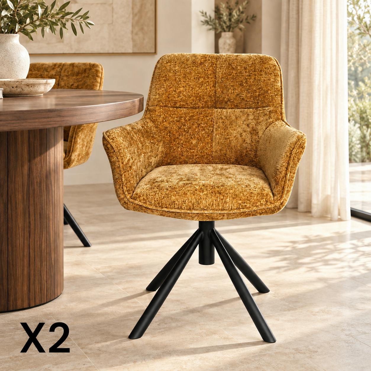 Fauteuil de table pivotant tissu moutarde (lot de 2) IENA
