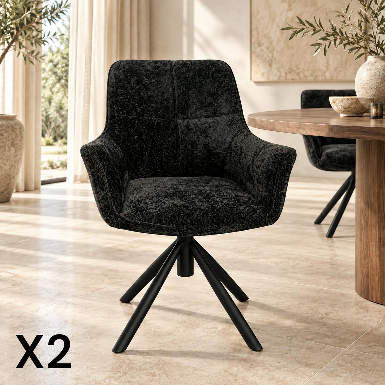 Fauteuil de table pivotant tissu noir (lot de 2) IENA
