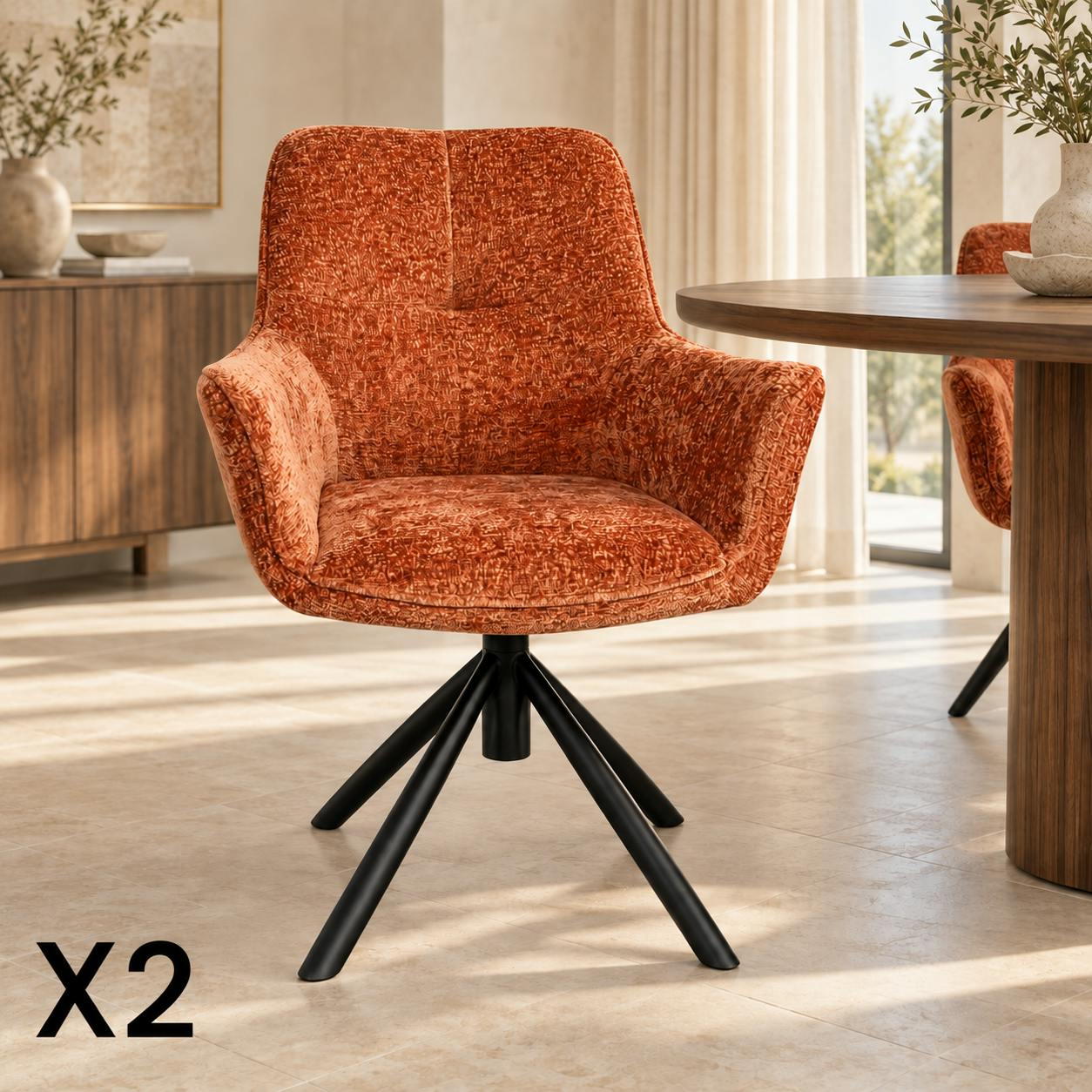 Fauteuil de table pivotant tissu terracotta (lot de 2) IENA