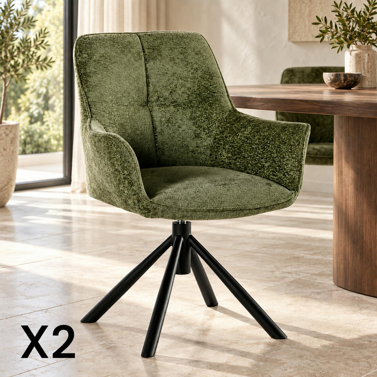 Fauteuil de table pivotant tissu vert (lot de 2) IENA