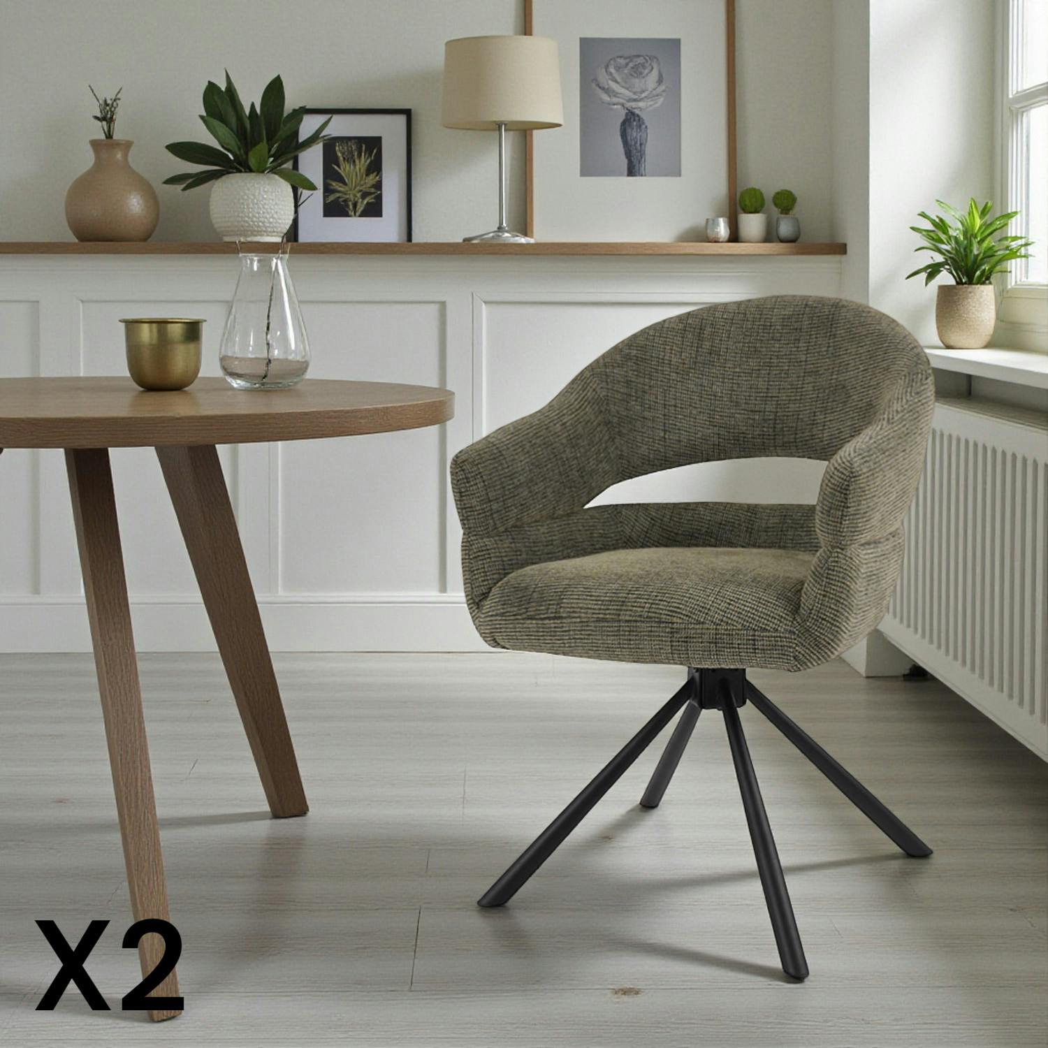 Fauteuil de table pivotant vert à dos ouvert (lot de 2) IENA