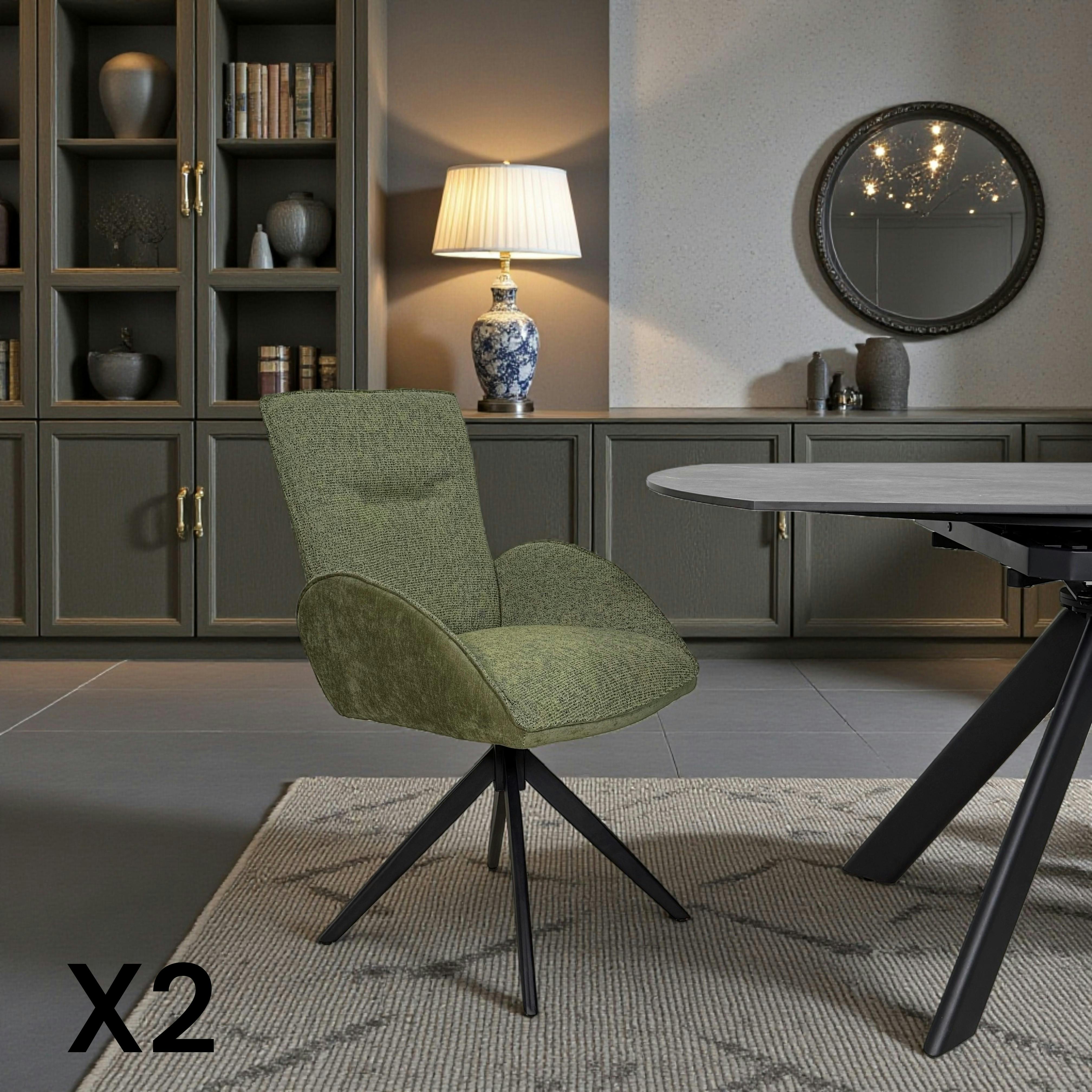 Fauteuil de table pivotant vert, bi-matière (lot de 2) AGADE