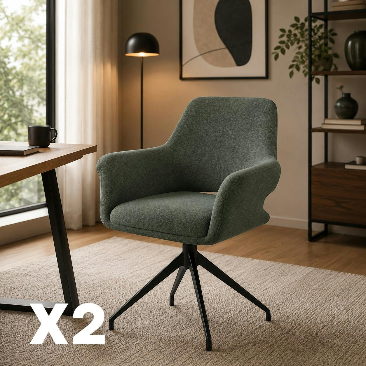 Fauteuil de table pivotant vert (x2) AUREN