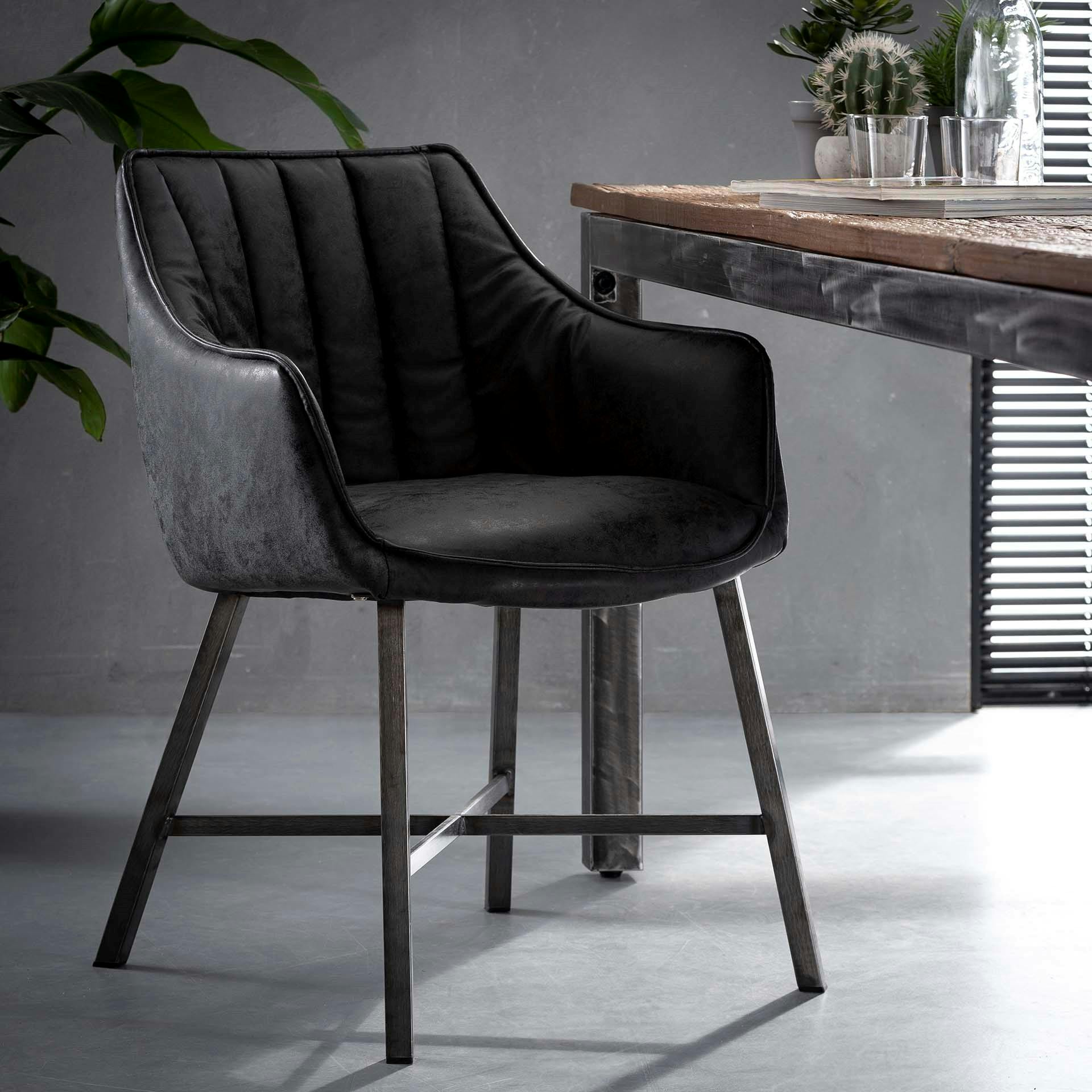Chaise fauteuil en tissu noir pieds metal style contemporain