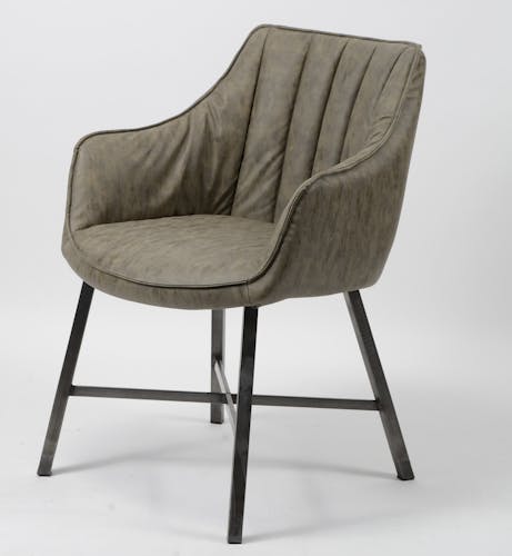 Chaise fauteuil en tissu beige taupe pieds metal style contemporain