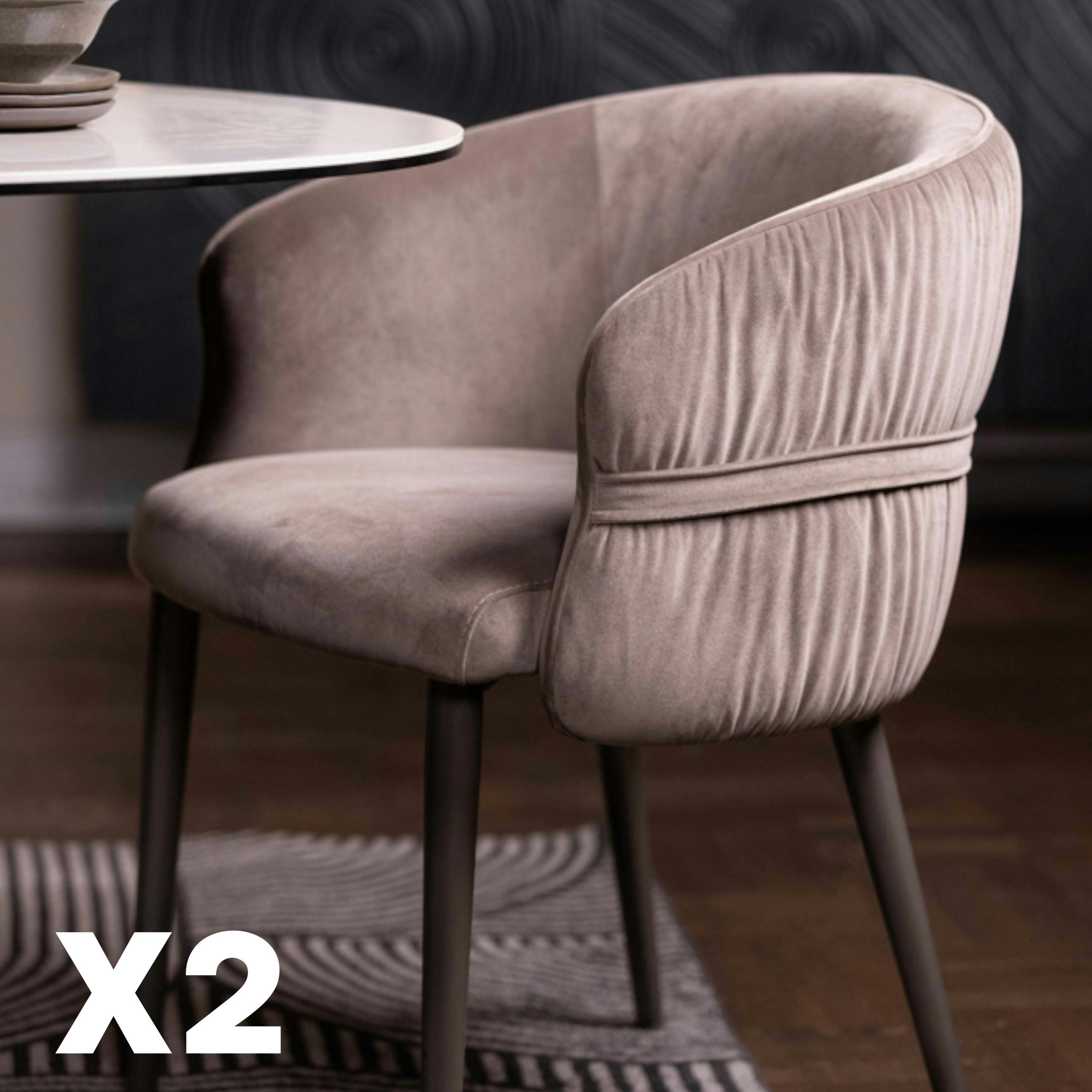 Fauteuil de table taupe dos rond avec galon (lot de 2) TREVI