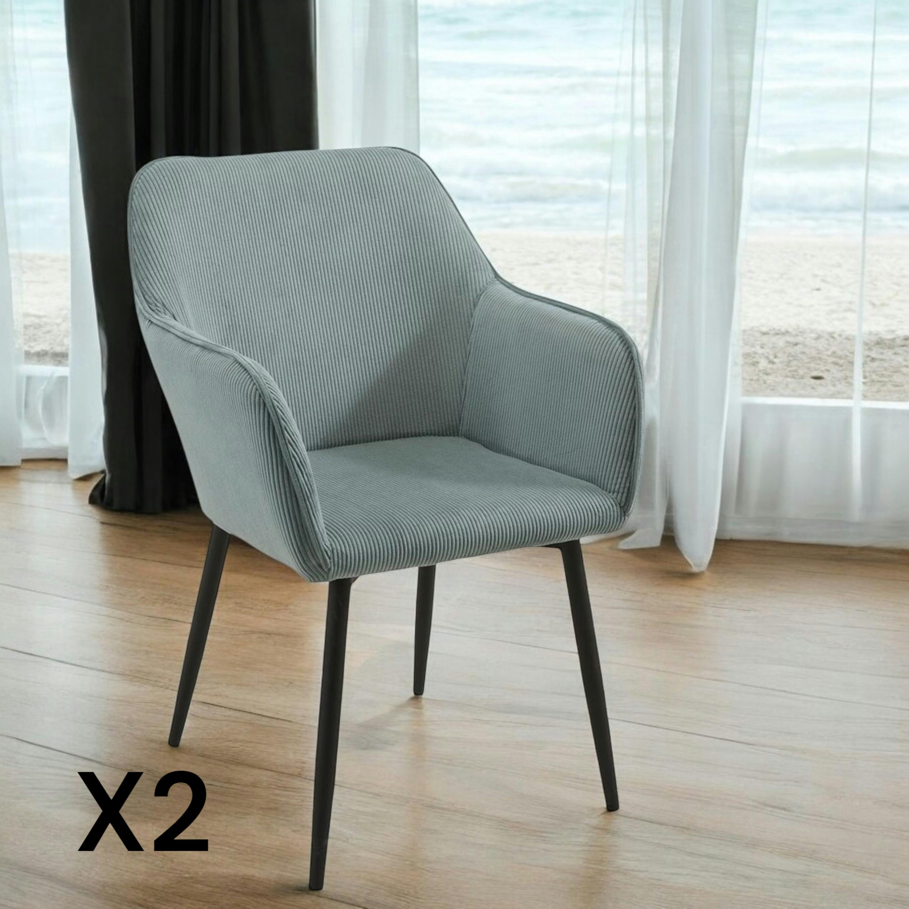 Fauteuil de table tissu cotelé bleu (lot de 2) MALMOE