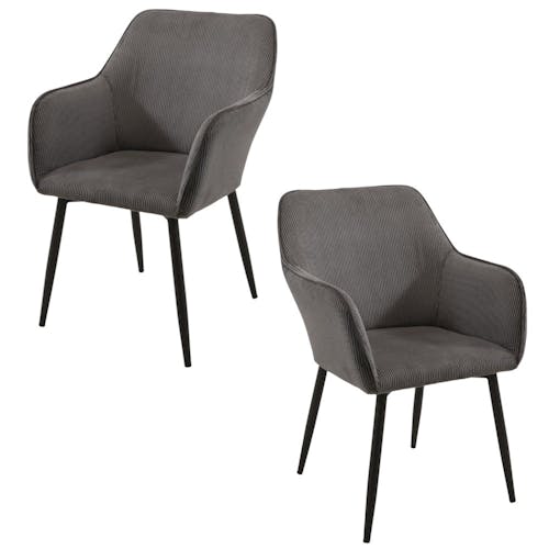 Fauteuil de table tissu cotelé gris (lot de 2) MALMOE