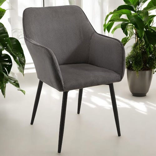 Fauteuil de table tissu cotelé gris (lot de 2) MALMOE