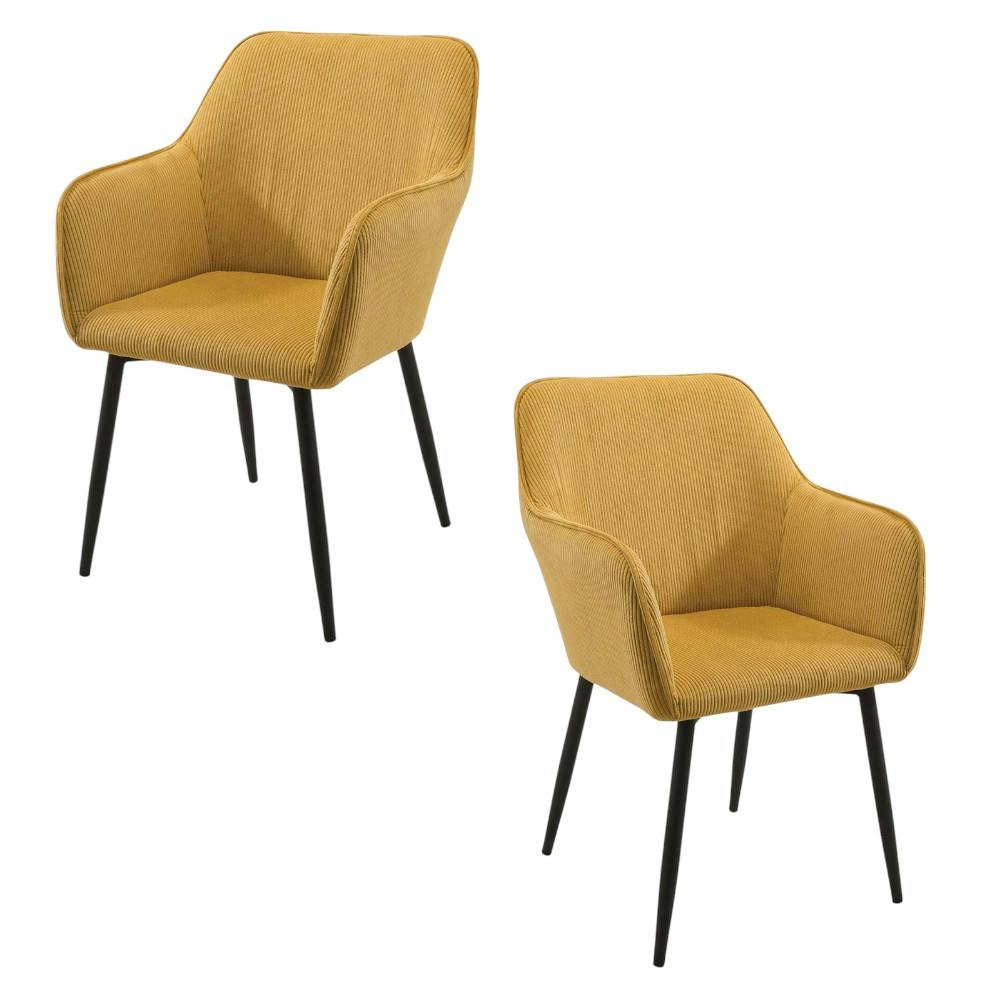 Fauteuil de table tissu cotelé moutarde (lot de 2) MALMOE