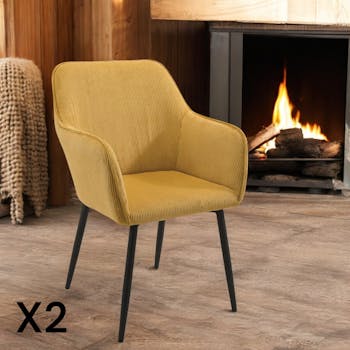 Fauteuil de table tissu cotelé moutarde (lot de 2) MALMOE