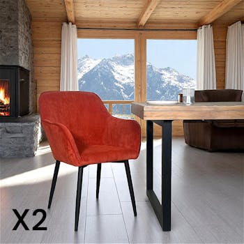 Fauteuil de table tissu cotelé terracotta (lot de 2) MALMOE