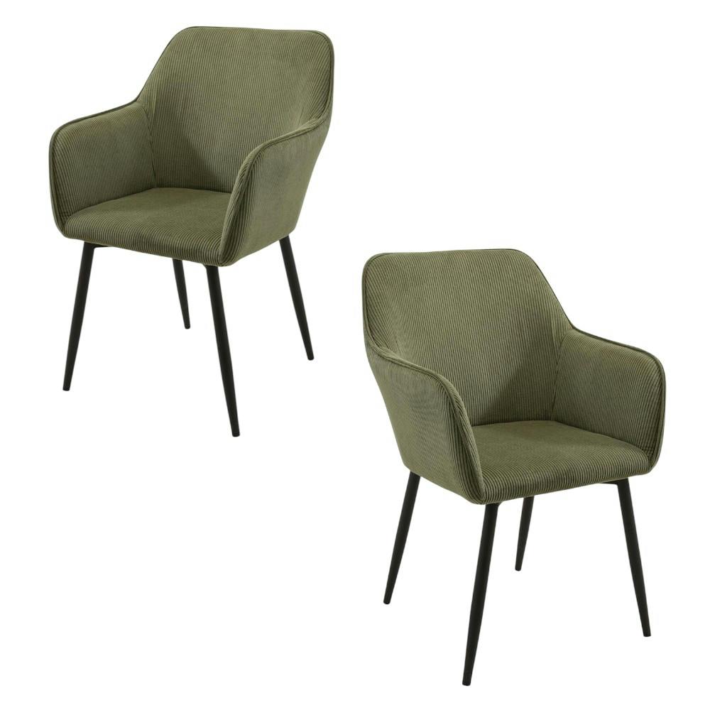 Fauteuil de table tissu cotelé vert (lot de 2) MALMOE