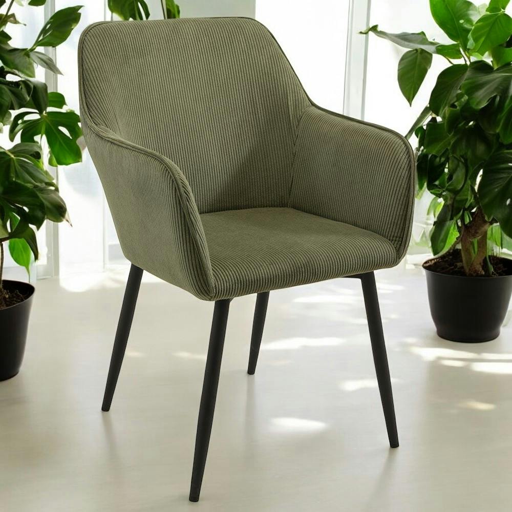 Fauteuil de table tissu cotelé vert (lot de 2) MALMOE