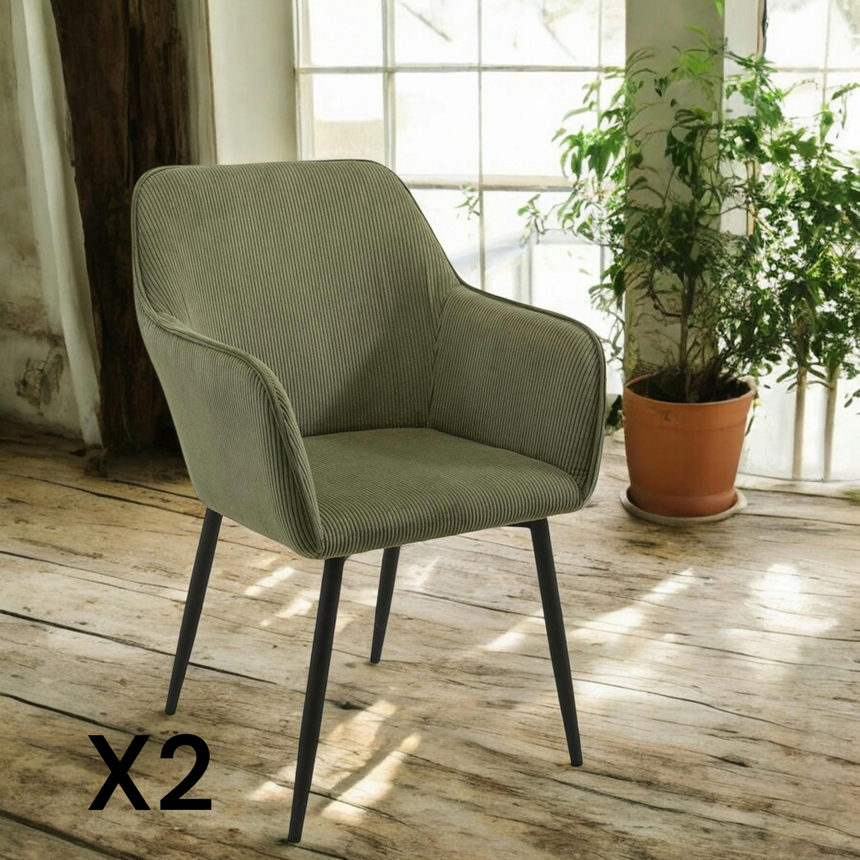 Fauteuil de table tissu cotelé vert (lot de 2) MALMOE