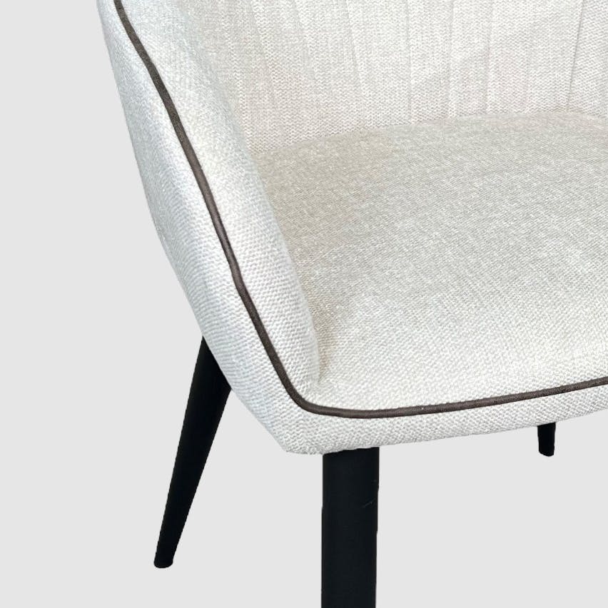 Fauteuil de table tissu rayures blanc cassé avec poignée (lot de 2) MALANG