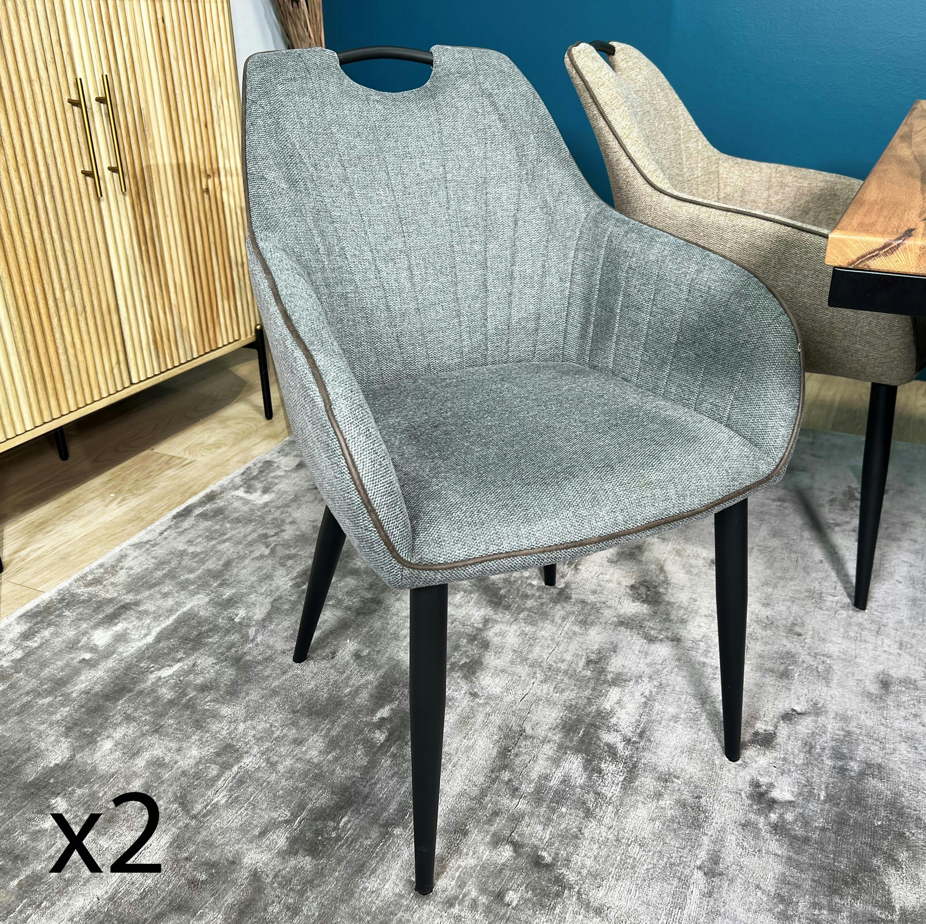 Fauteuil de table tissu rayures gris clair avec poignée (lot de 2) MALANG