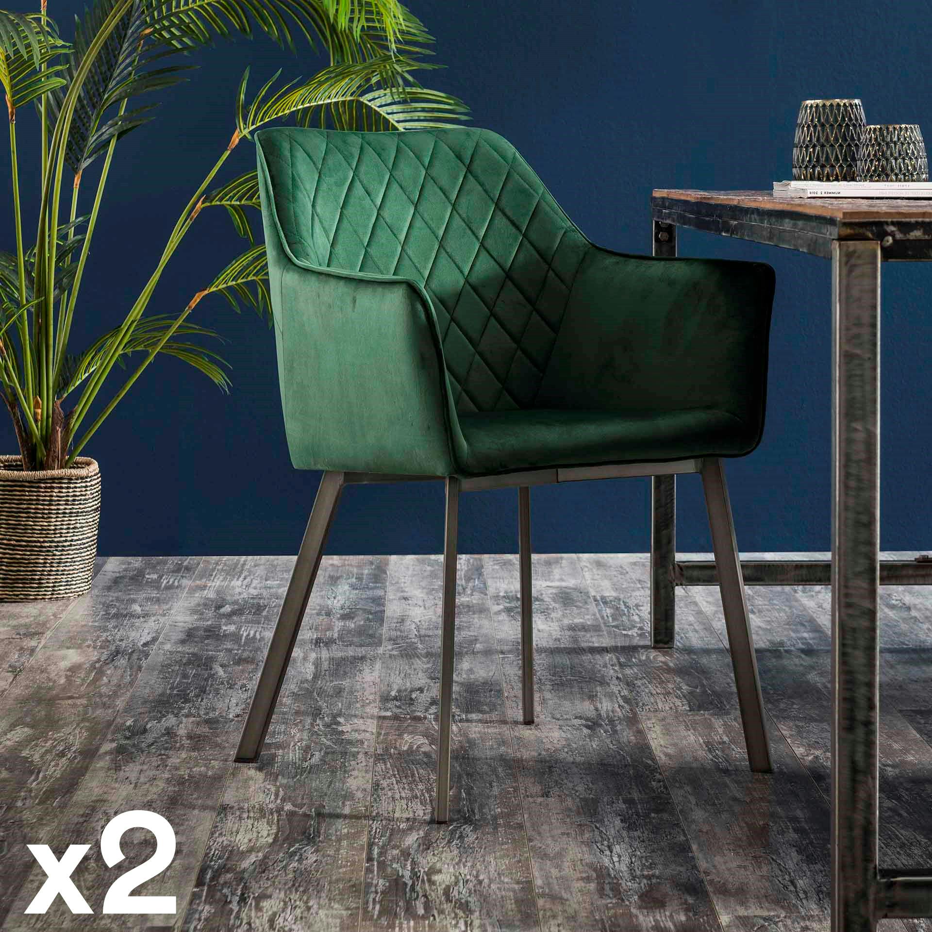 Fauteuil de table velours vert motif losange (lot de 2) MELBOURNE