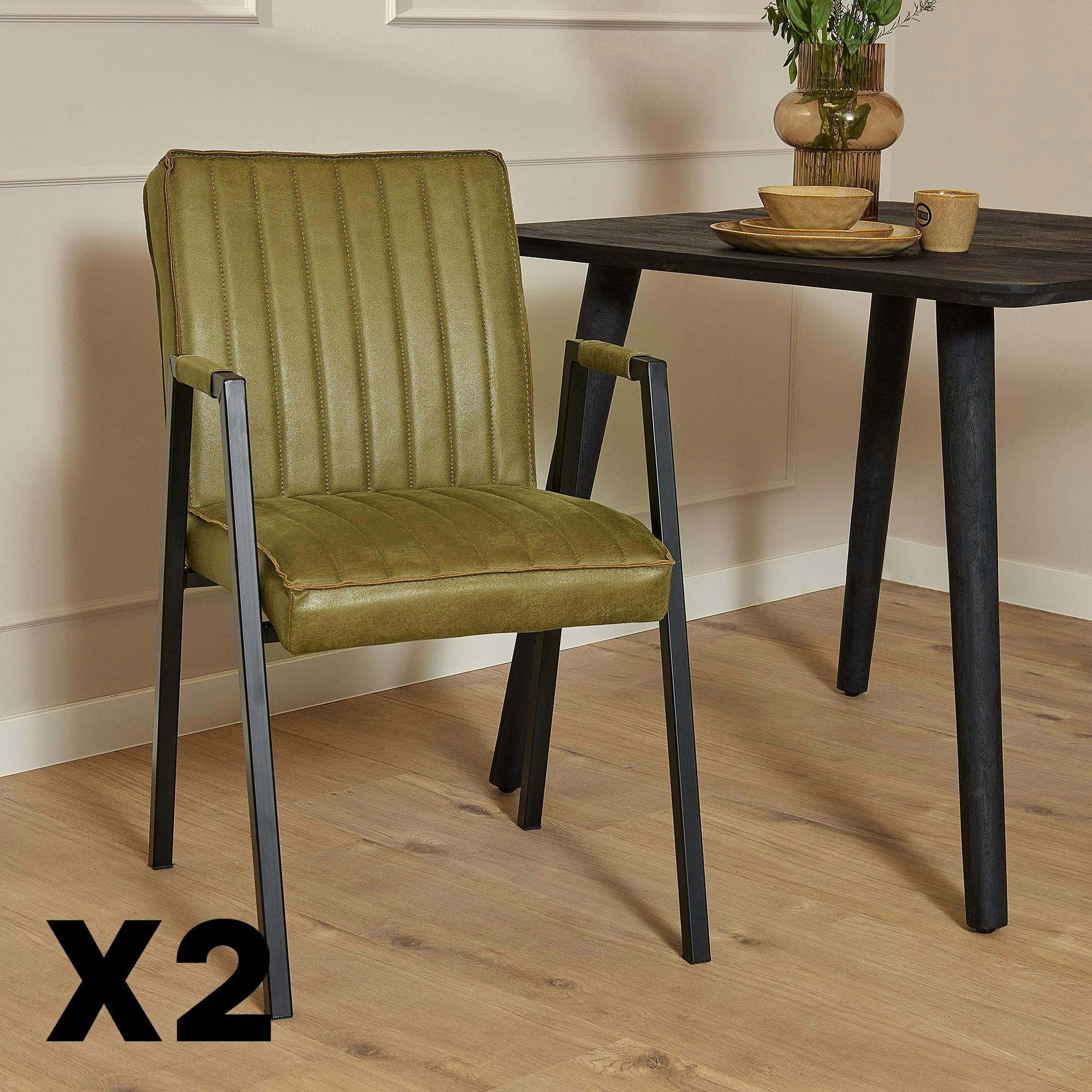 Fauteuil de table vert à bandes (lot de 2) CORTINA