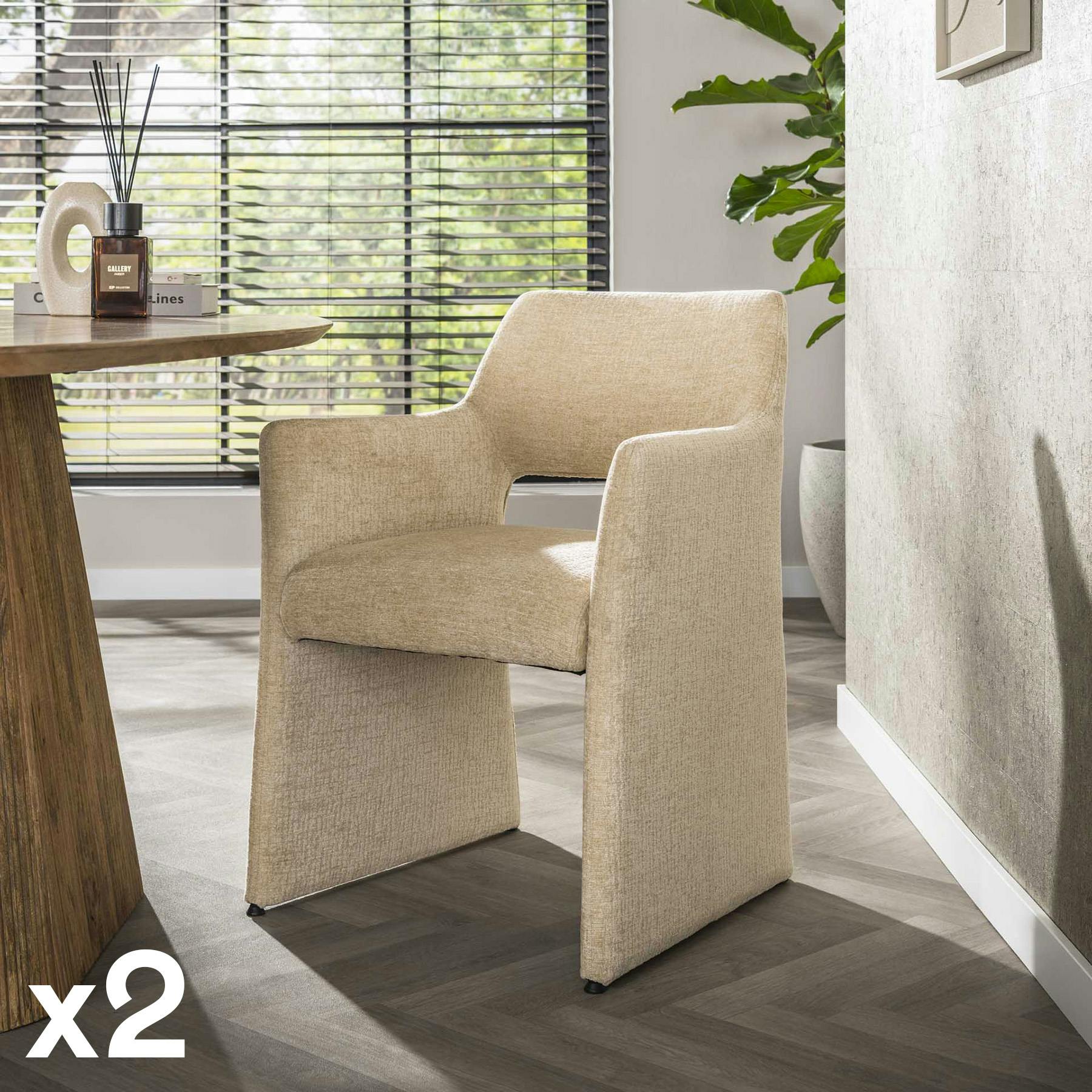 Fauteuil design beige sable à dossier ouvert (lot de 2) CREEK