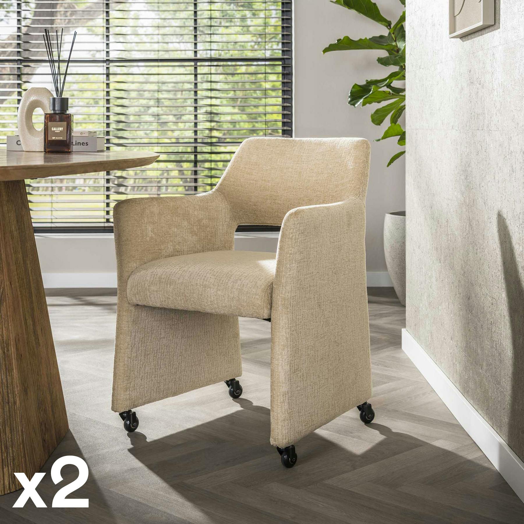 Fauteuil design beige sable à roulettes (lot de 2) CREEK