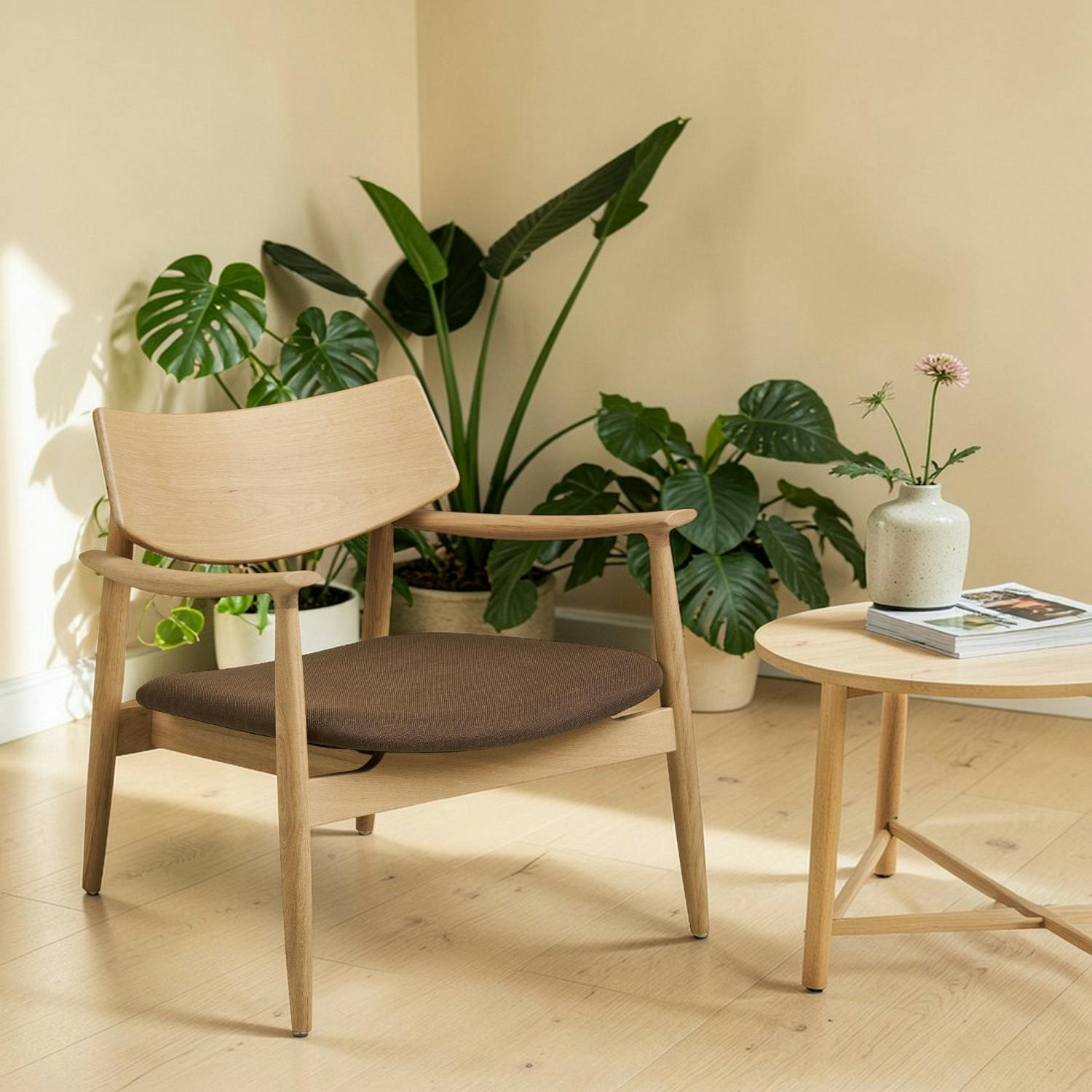 Fauteuil design scandinave en bois de chêne clair AMSTERDAM