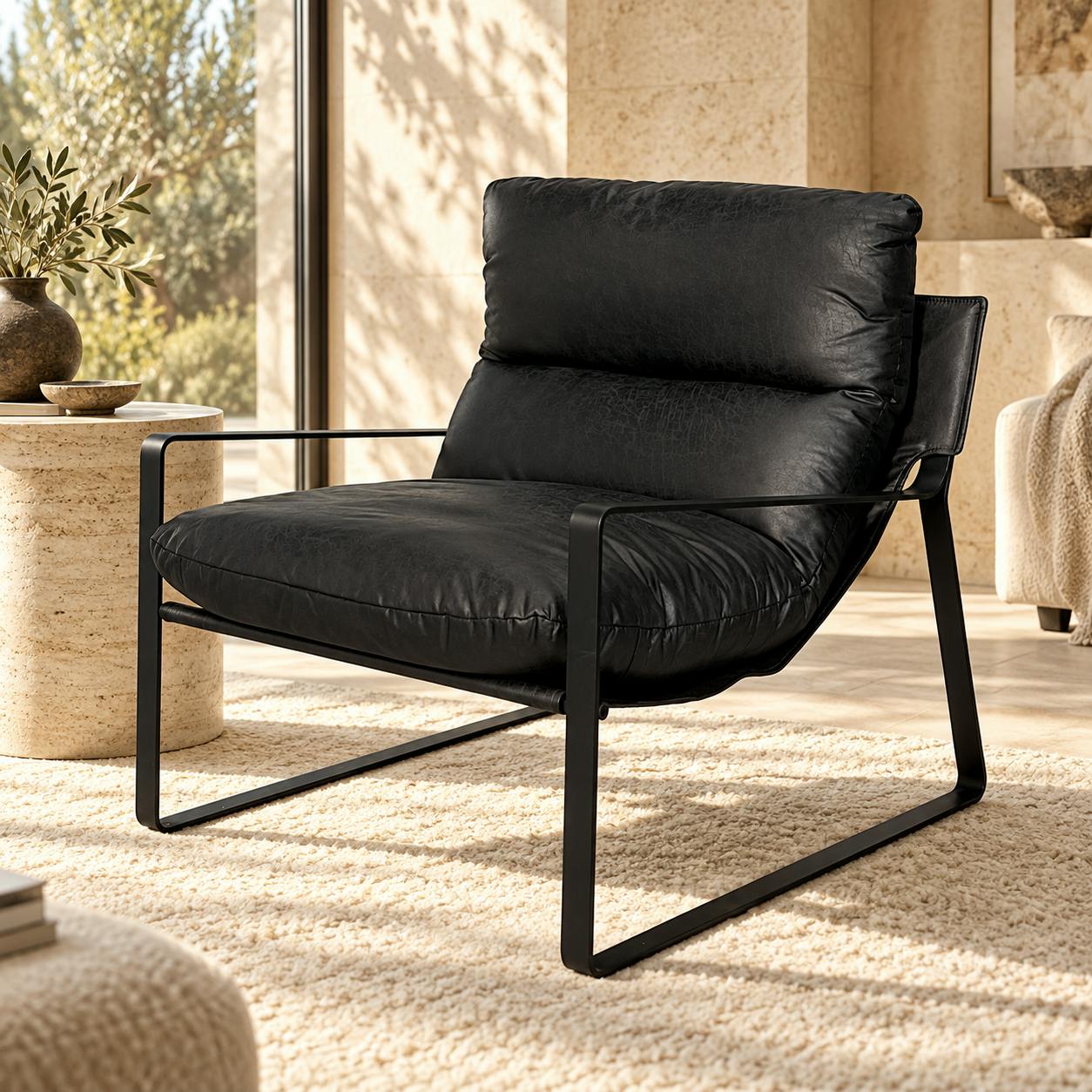 Fauteuil design tissu anthracite et métal EPIKA