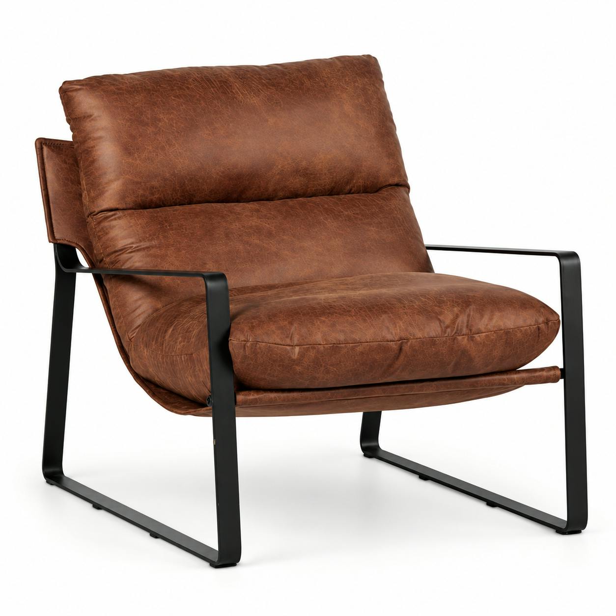 Fauteuil design tissu havane et métal EPIKA
