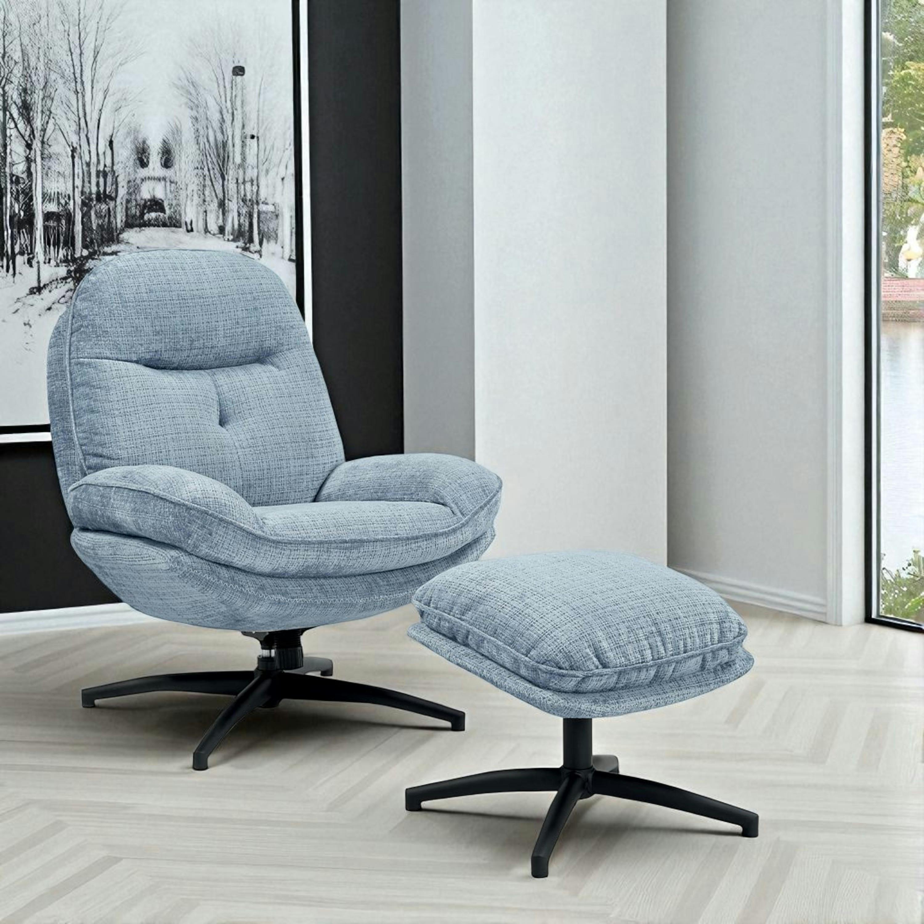 Fauteuil détente bleu acier pivotant avec repose-pieds IENA