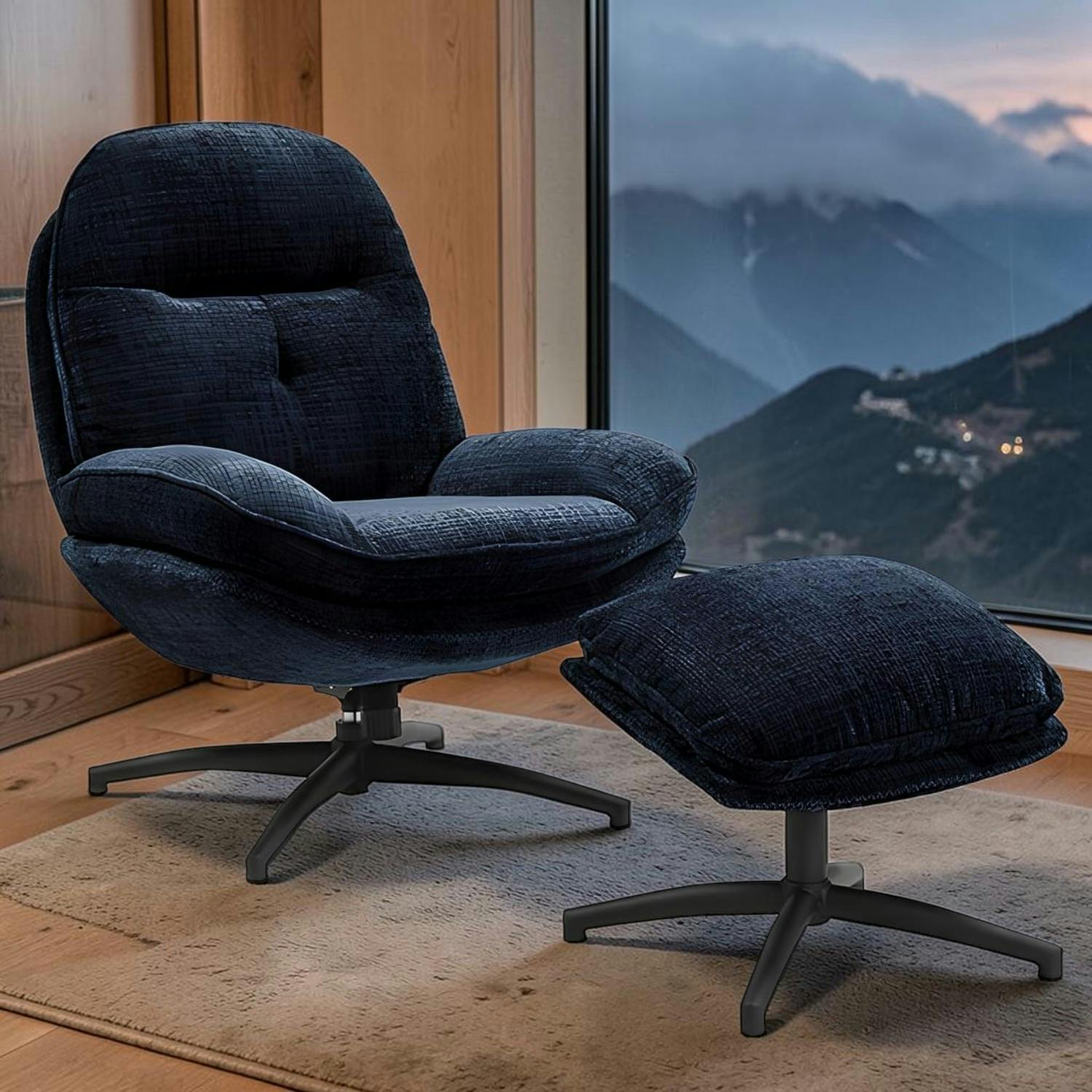Fauteuil détente bleu nuit pivotant avec repose-pieds IENA