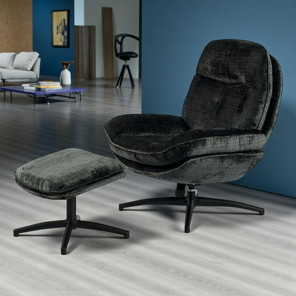 Fauteuil détente gris foncé pivotant avec repose-pieds IENA
