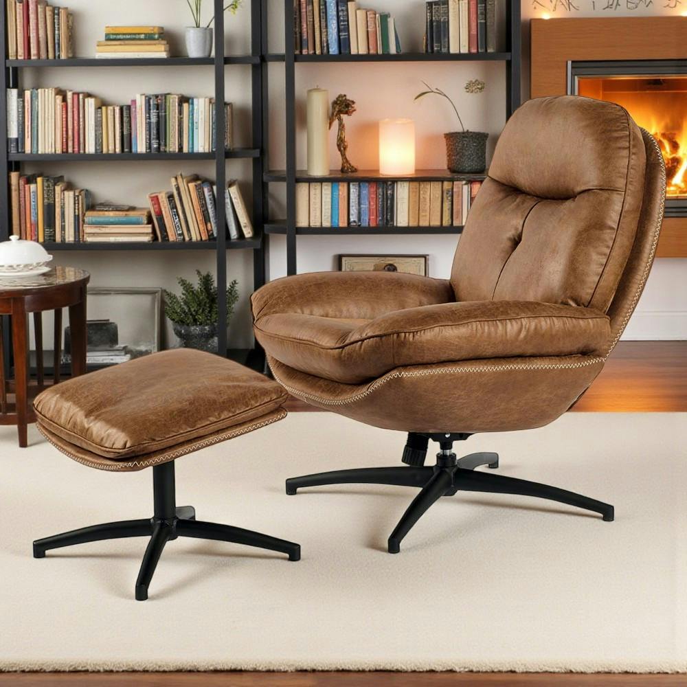 Fauteuil détente havane pivotant et repose-pieds IENA