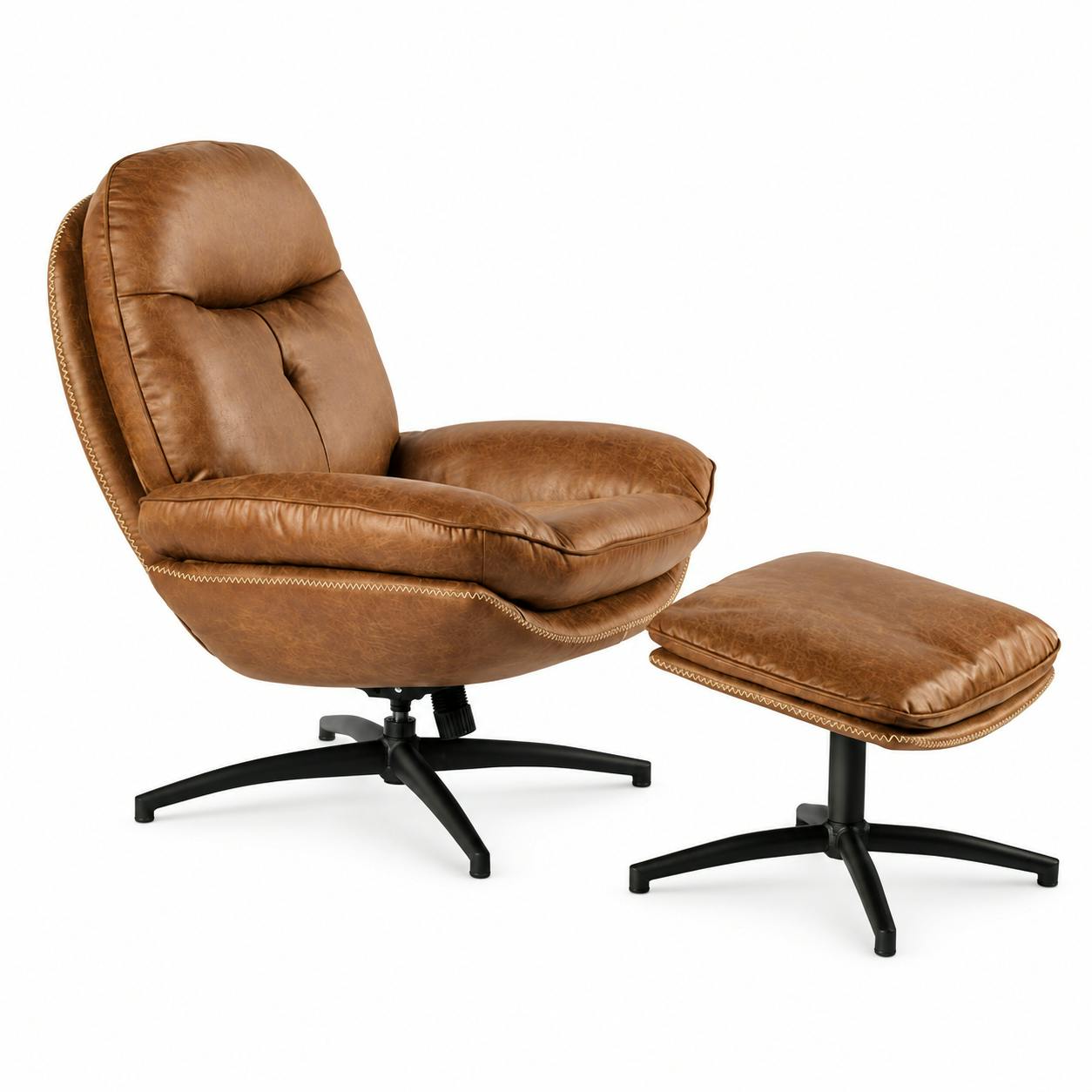 Fauteuil détente havane pivotant et repose-pieds IENA