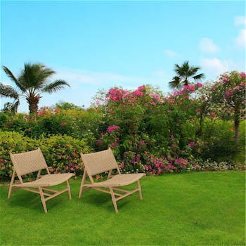 Fauteuil détente motifs tressés et teck (lot de 2) SUMMER