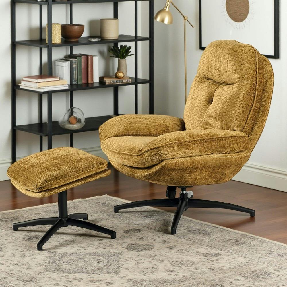 Fauteuil détente moutarde pivotant avec repose-pieds IENA