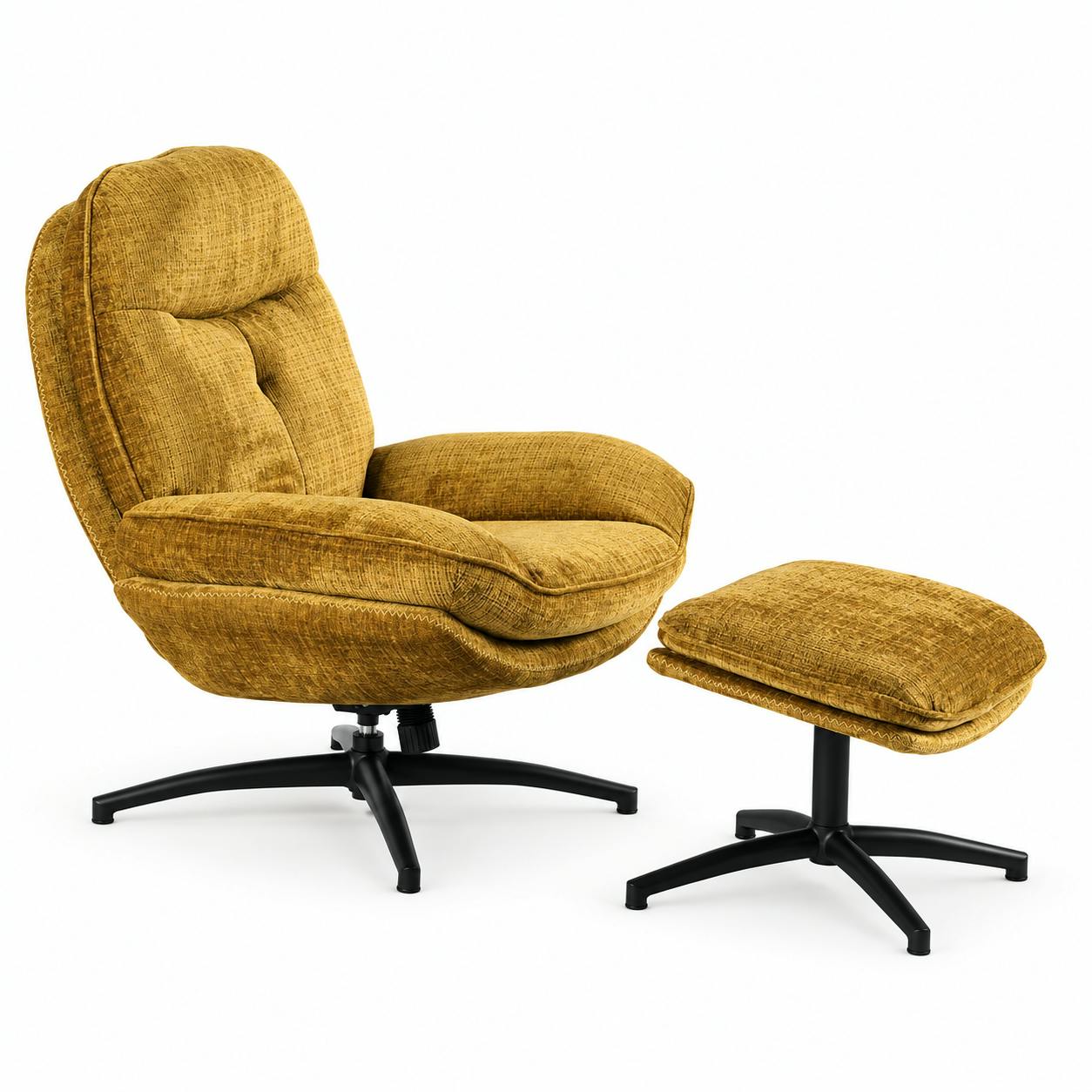 Fauteuil détente moutarde pivotant avec repose-pieds IENA