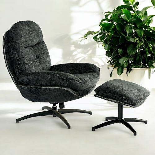 Fauteuil détente pivotant anthracite avec repose pieds IENA