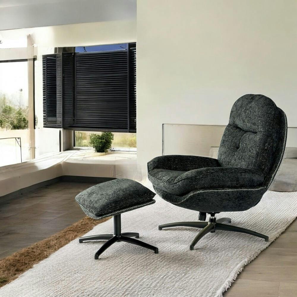 Fauteuil détente pivotant anthracite avec repose pieds IENA