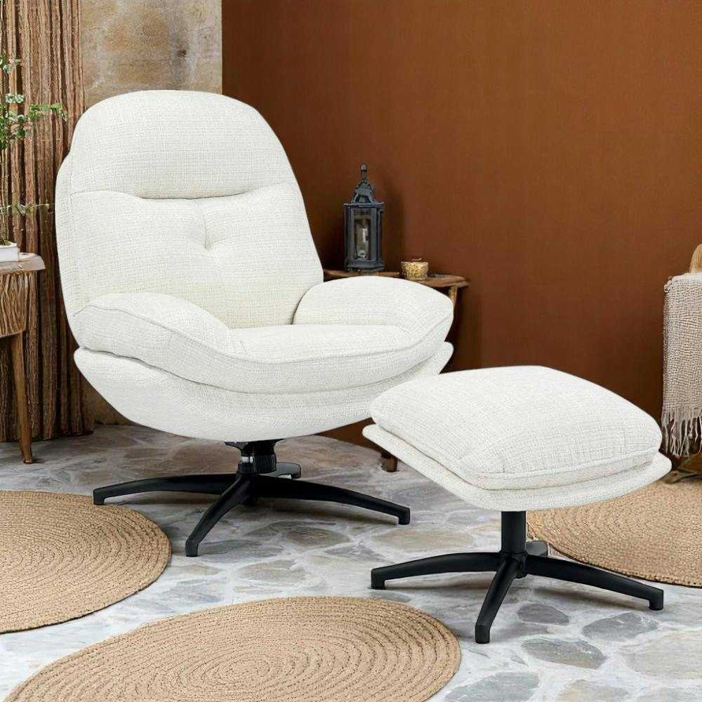 Fauteuil détente pivotant blanc avec repose pieds IENA