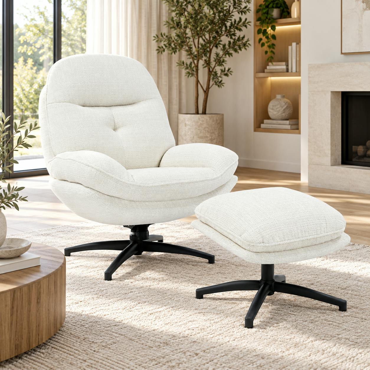 Fauteuil détente pivotant blanc avec repose pieds IENA