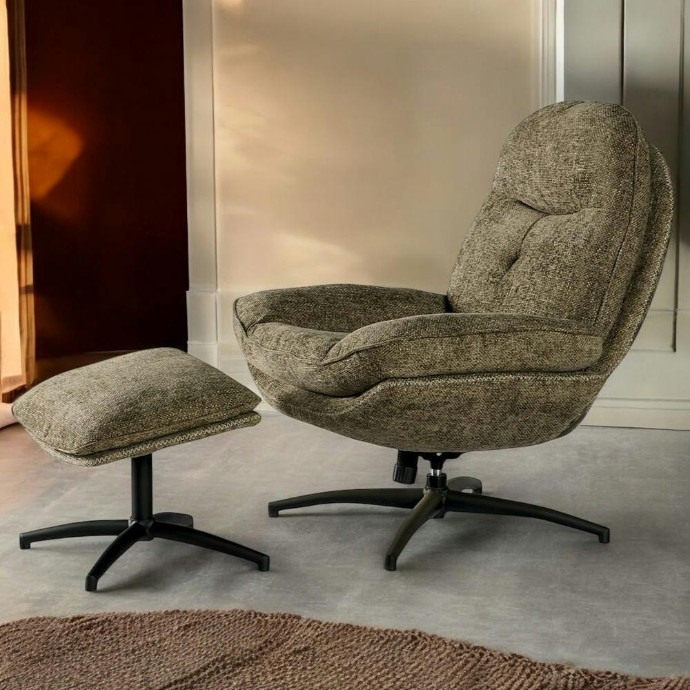 Fauteuil détente pivotant kaki avec repose pieds IENA