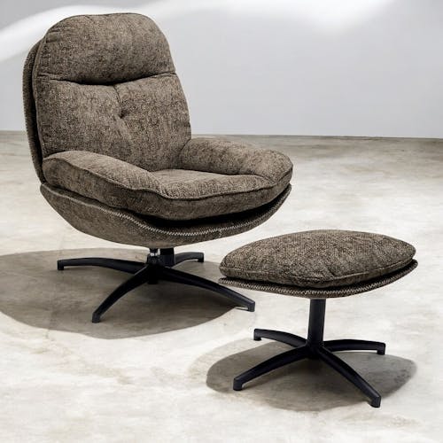 Fauteuil détente pivotant taupe avec repose pieds IENA