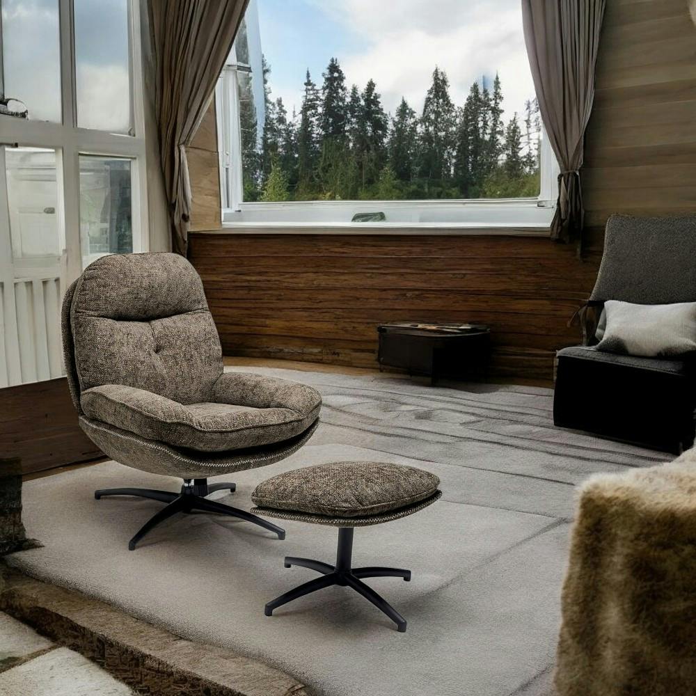 Fauteuil détente pivotant taupe avec repose pieds IENA