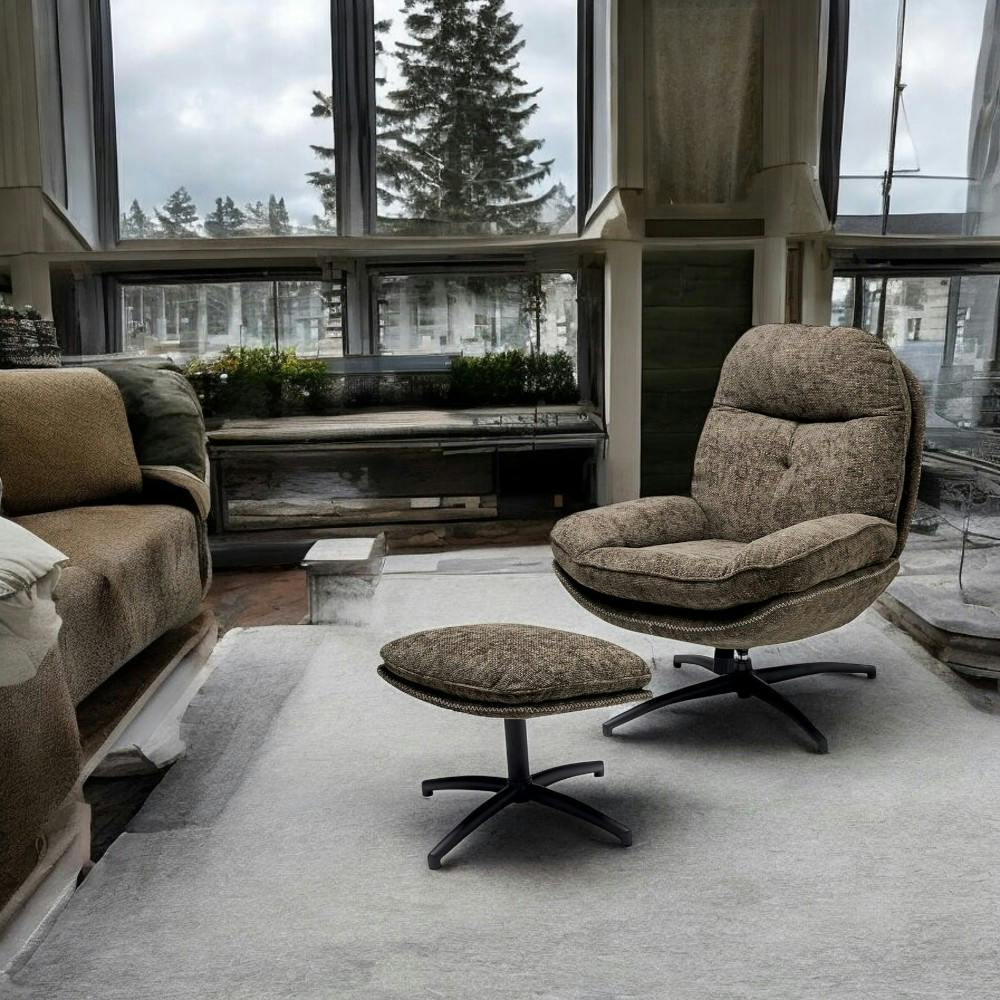 Fauteuil détente pivotant taupe avec repose pieds IENA